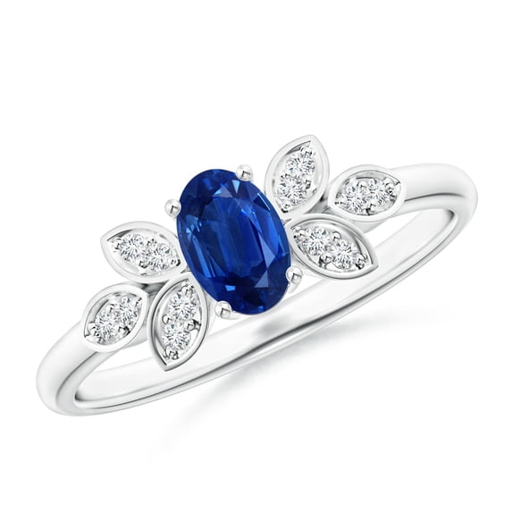ANGARA Natural Vintage Style Oval Blue Sapphire Ring with Diamond Accents in 14K White Gold for Women (Size-6x4mm) | September Birthstone, Anniversary, Jewelry Gift for Women | Natural Sapphire Ring