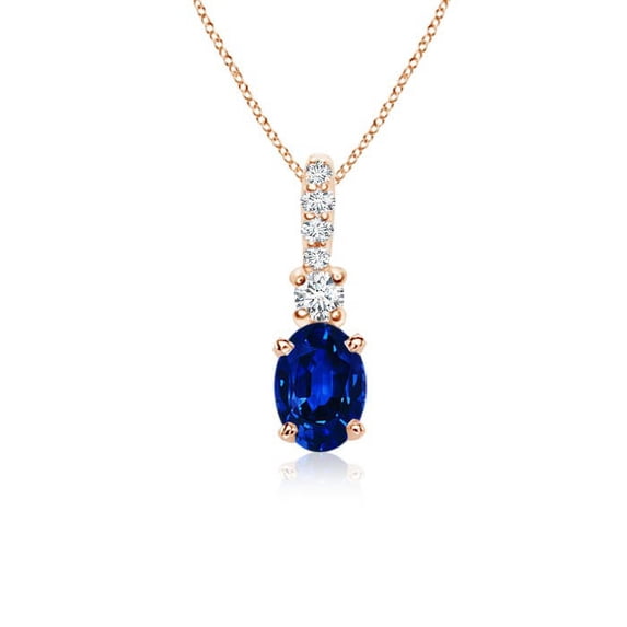 ANGARA Natural Oval Blue Sapphire Pendant with Diamond Bale in 14K Rose Gold for Women (Size-6x4mm) | September Birthstone, Anniversary, Jewelry Gift for Women | Natural Blue Sapphire Necklace
