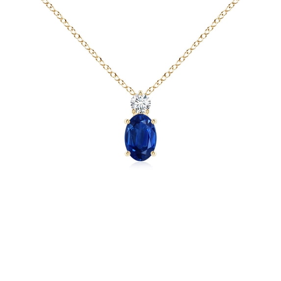 ANGARA Natural Oval Sapphire Solitaire Pendant with Diamond in 14K Yellow Gold for Women (Size-6x4mm) | September Birthstone, Anniversary, Jewelry Gift for Women | Natural Blue Sapphire Necklace