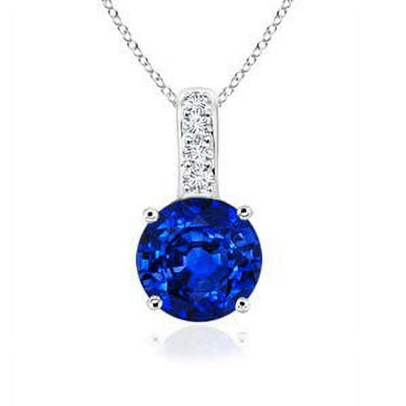 ANGARA Natural Blue Sapphire Pendant with Diamond Bale in 925 Sterling Silver for Women (Size-5mm) | September Birthstone, Anniversary, Jewelry Gift for Women | Natural Blue Sapphire Necklace