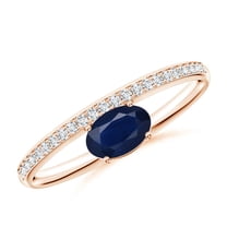 ANGARA Natural Oval Blue Sapphire Solitaire Ring With Diamonds in 14K Rose Gold for Women (Size-6x4mm) | September Birthstone, Anniversary, Jewelry Gift for Women | Natural Blue Sapphire Ring