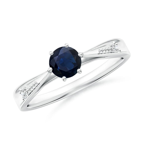 ANGARA Natural Tapered Shank Blue Sapphire Solitaire Ring with Diamonds in 14K White Gold for Women (Size-5mm) | September Birthstone, Anniversary, Jewelry Gift for Women | Natural Blue Sapphire Ring