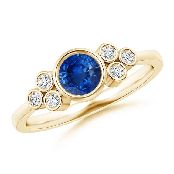 ANGARA Natural Vintage Style Round Blue Sapphire Ring with Diamond Trio in 14K Yellow Gold for Women (Size-5mm) | September Birthstone, Anniversary, Jewelry Gift for Women | Natural Sapphire Ring