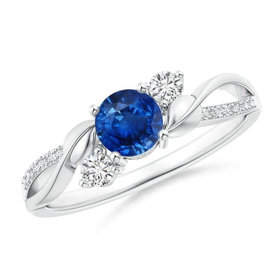 ANGARA Natural Sapphire and Diamond Twisted Vine Ring in 14K White Gold for Women (Size-5mm) | September Birthstone, Birthday, Anniversary, Jewelry Gift for Women | Natural Blue Sapphire Ring