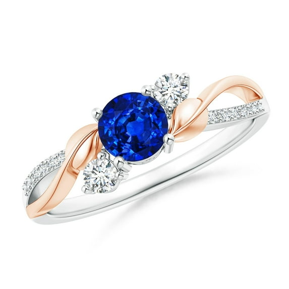 Angara Natural 0.6 Ct. Blue Sapphire with Diamond Three Stone Ring in 14K White & Rose Gold for Women (Ring Size: 3)