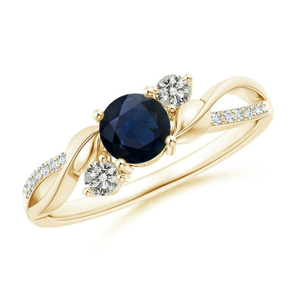 ANGARA Natural Sapphire and Diamond Twisted Vine Ring in 14K Yellow Gold for Women (Size-5mm) | September Birthstone, Birthday, Anniversary, Jewelry Gift for Women | Natural Blue Sapphire Ring