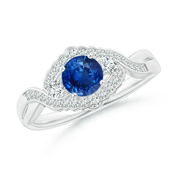 Angara Natural 0.6 Ct. Blue Sapphire with Diamond Vintage Inspired Ring in 14K White Gold for Women (Ring Size: 3.5)