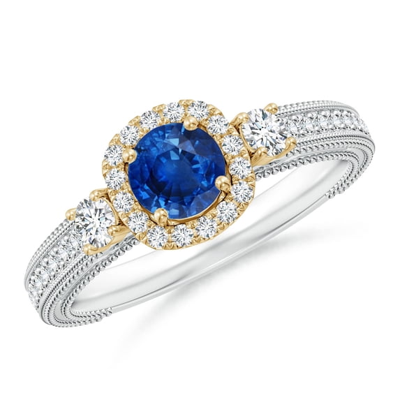 Angara Natural 0.6 Ct. Blue Sapphire with Diamond Vintage Inspired Ring in 14K White & Yellow Gold for Women (Ring Size: 3)