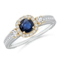 thumbnail image 1 of ANGARA Natural Vintage Inspired Sapphire Halo Ring with Filigree in 14K White & Yellow Gold for Women (Size-5mm) | September Birthstone, Anniversary, Jewelry Gift for Women | Natural Sapphire Ring, 1 of 9
