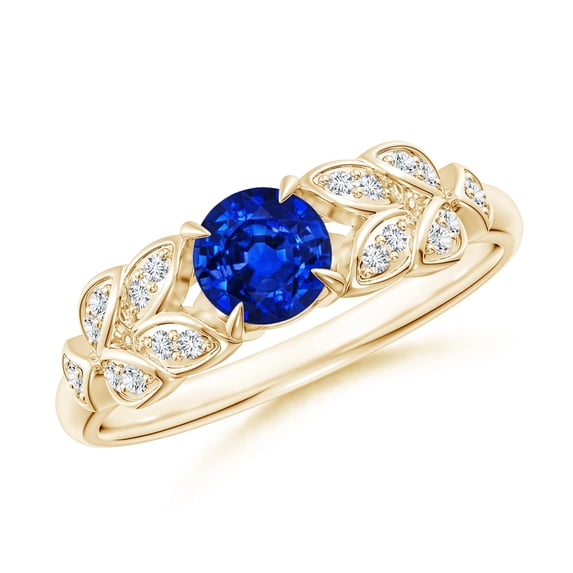 Angara Natural 0.6 Ct. Blue Sapphire with Diamond Vintage Inspired Ring in 14K Yellow Gold for Women (Ring Size: 3.5)
