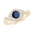 thumbnail image 1 of ANGARA Natural Aeon Sapphire & Diamond Floral Halo 3 Stone Engagement Ring in 14K Yellow Gold for Women (Size-5mm) | September Birthstone, Anniversary, Jewelry Gift for Women | Natural Sapphire Ring, 1 of 10
