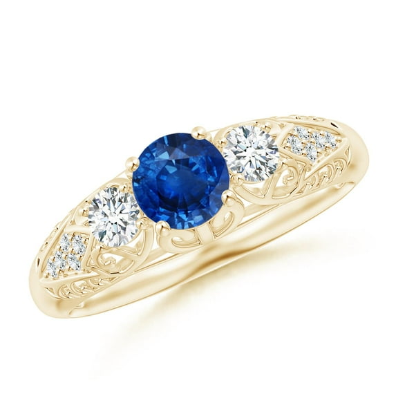 ANGARA Natural Aeon Sapphire & Diamond Three Stone Engagement Ring in 14K Yellow Gold for Women (Size-5mm) | September Birthstone, Anniversary, Jewelry Gift for Women | Natural Sapphire Ring