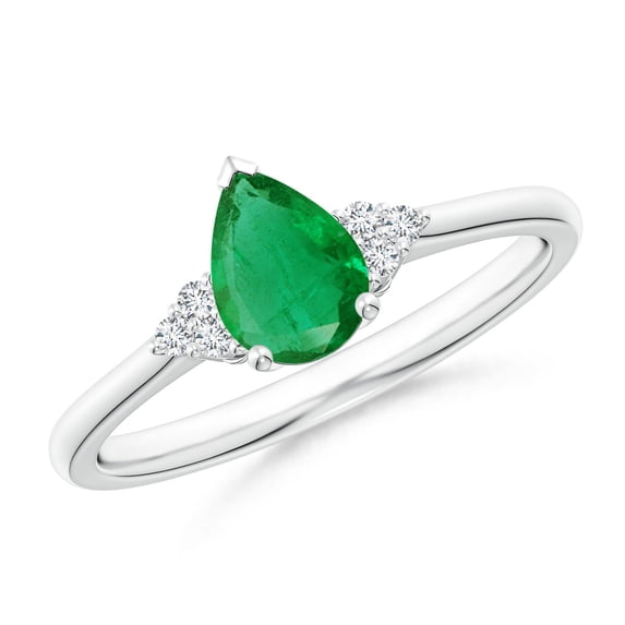 Angara Natural 0.6 Ct. Emerald with Diamond Classic Ring in 14K White Gold for Women (Ring Size: 11.5)