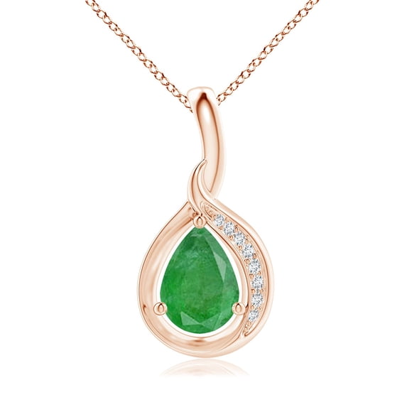 ANGARA Natural Pear-Shaped Emerald and Diamond Loop Pendant in 14K Rose Gold for Women (Size-7x5mm) | May Birthstone, Birthday, Anniversary, Jewelry Gift for Women | Natural Emerald Necklace