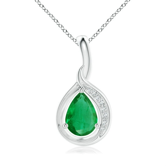 ANGARA Natural Pear-Shaped Emerald and Diamond Loop Pendant in 14K White Gold for Women (Size-7x5mm) | May Birthstone, Birthday, Anniversary, Jewelry Gift for Women | Natural Emerald Necklace