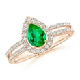 thumbnail image 1 of ANGARA Natural Pear Emerald and Diamond Halo Split Shank Ring in 14K Rose Gold for Women (Size-7x5mm) | May Birthstone, Birthday, Anniversary, Jewelry Gift for Women | Natural Emerald Ring, 1 of 9