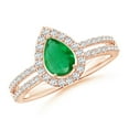 thumbnail image 1 of ANGARA Natural Pear Emerald and Diamond Halo Split Shank Ring in 14K Rose Gold for Women (Size-7x5mm) | May Birthstone, Birthday, Anniversary, Jewelry Gift for Women | Natural Emerald Ring, 1 of 10
