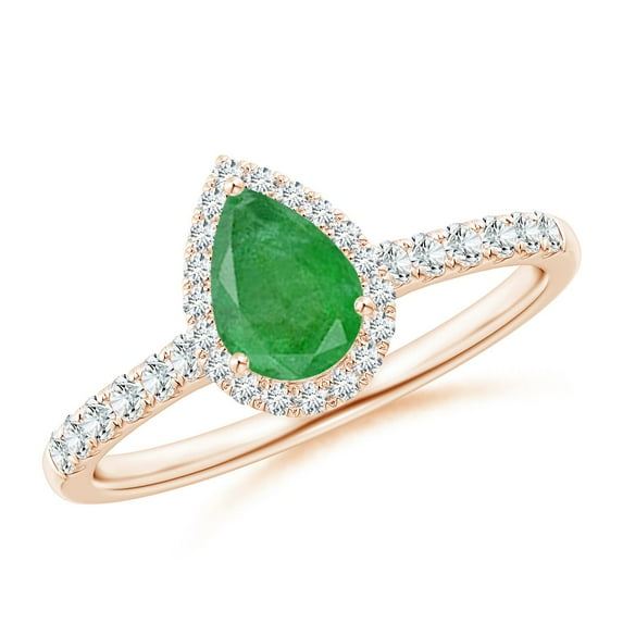 ANGARA Natural Pear-Shaped Emerald Halo Engagement Ring in 14K Rose Gold for Women (Size-7x5mm) | May Birthstone, Birthday, Anniversary, Jewelry Gift for Women | Natural Emerald Ring