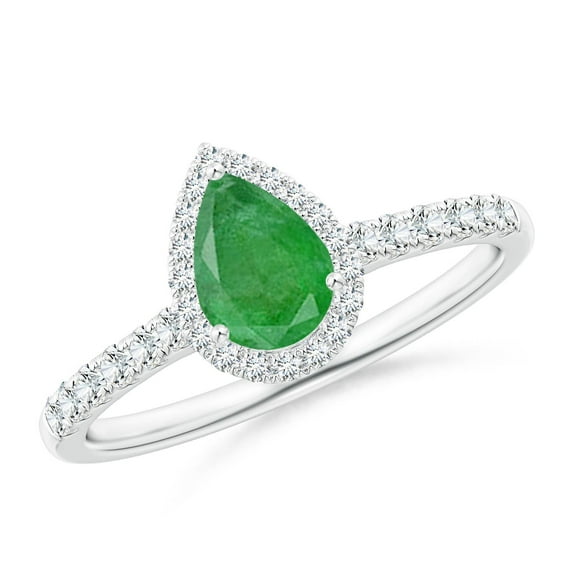 ANGARA Natural Pear-Shaped Emerald Halo Engagement Ring in 14K White Gold for Women (Size-7x5mm) | May Birthstone, Birthday, Anniversary, Jewelry Gift for Women | Natural Emerald Ring