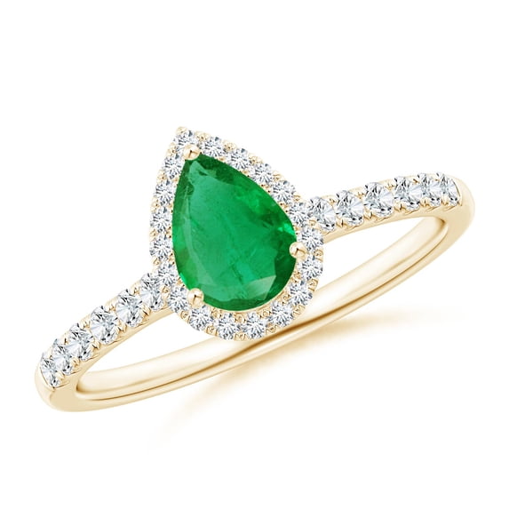Angara Natural 0.6 Ct. Emerald with Diamond Halo Ring in 14K Yellow Gold for Women (Ring Size: 11.5)
