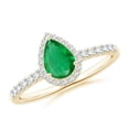 thumbnail image 1 of ANGARA Natural Pear-Shaped Emerald Halo Engagement Ring in 14K Yellow Gold for Women (Size-7x5mm) | May Birthstone, Birthday, Anniversary, Jewelry Gift for Women | Natural Emerald Ring, 1 of 9