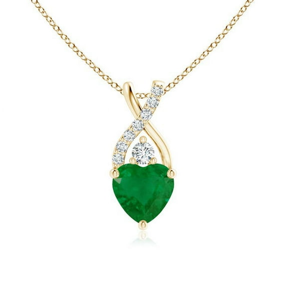 ANGARA Natural Solitaire Heart Emerald Pendant with Twisted Diamond Bale in 14K Yellow Gold for Women (Size-6mm) | May Birthstone, Anniversary, Jewelry Gift for Women | Natural Emerald Necklace