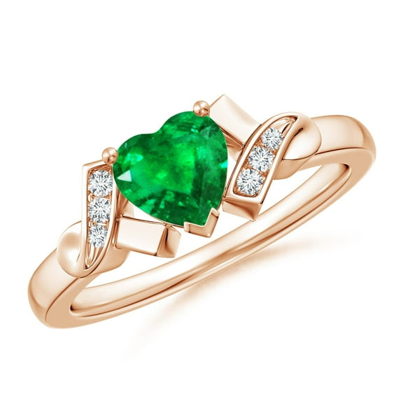 ANGARA Natural Solitaire Emerald Heart Engagement Ring with Diamond Accents in 14K Rose Gold for Women (Size-6mm) | May Birthstone, Anniversary, Jewelry Gift for Women | Natural Emerald Ring
