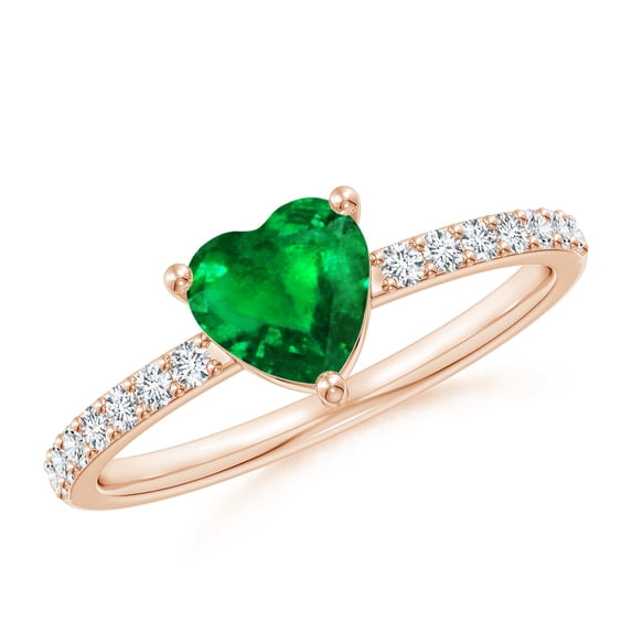 ANGARA Natural 3-Prong-Set Heart Emerald Ring With Diamond Accents in 14K Rose Gold for Women (Size-6mm) | May Birthstone, Birthday, Anniversary, Jewelry Gift for Women | Natural Emerald Ring