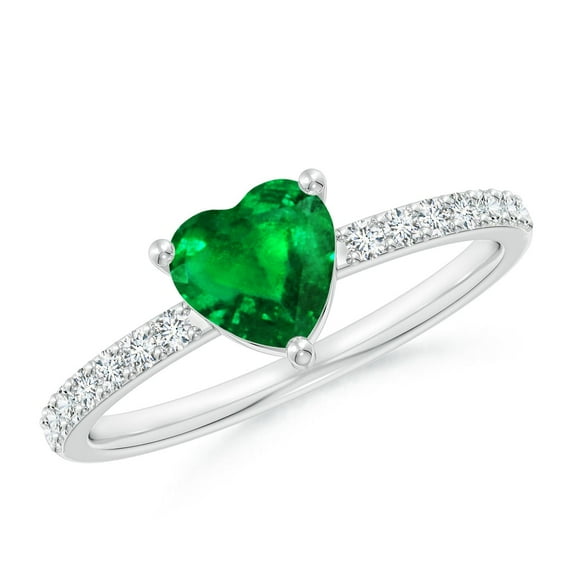 ANGARA Natural 3-Prong-Set Heart Emerald Ring With Diamond Accents in 14K White Gold for Women (Size-6mm) | May Birthstone, Birthday, Anniversary, Jewelry Gift for Women | Natural Emerald Ring