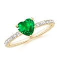 thumbnail image 1 of ANGARA Natural 0.6 Ct. Emerald with Diamond Heart Ring in 14K Yellow Gold for Women (Ring Size: 6.5), 1 of 8