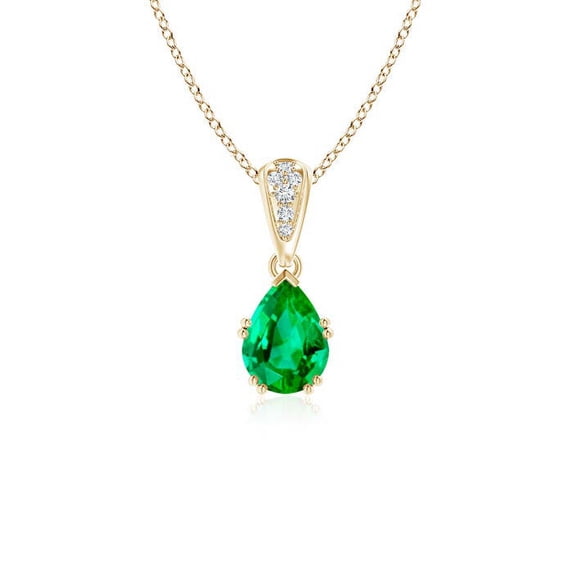 ANGARA Natural Vintage Style Pear Emerald Drop Pendant with Diamonds in 14K Yellow Gold for Women (Size-7x5mm) | May Birthstone, Anniversary, Jewelry Gift for Women | Natural Emerald Necklace