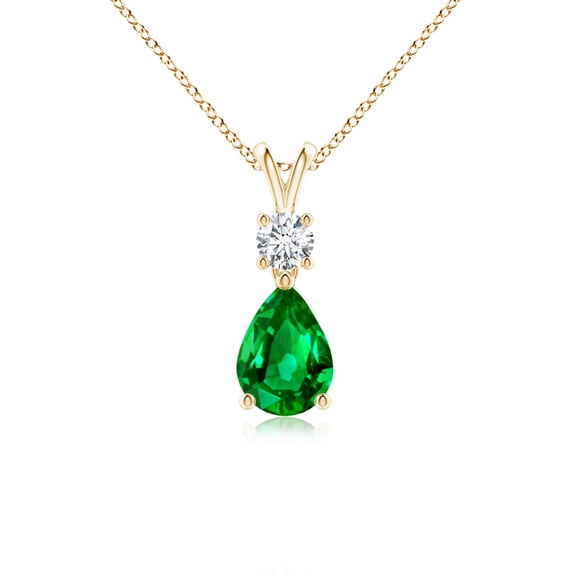 ANGARA Natural Pear-Shaped Emerald V-Bale Pendant in 14K Yellow Gold for Women (Size-7x5mm) | May Birthstone, Birthday, Anniversary, Jewelry Gift for Women | Natural Emerald Necklace