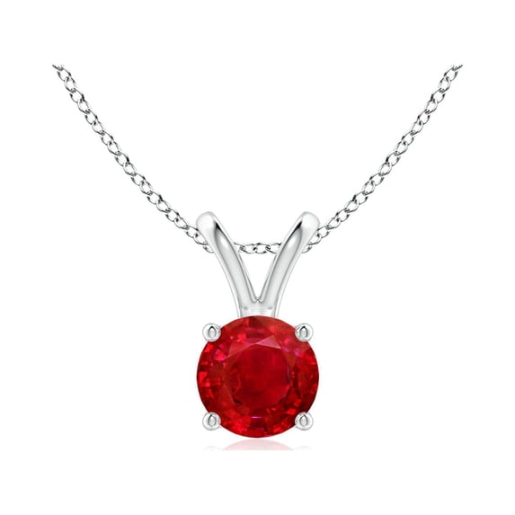 ANGARA Natural V-Bale Round Ruby Solitaire Pendant in 925 Sterling Silver for Women (Size-5mm) | July Birthstone, Birthday, Anniversary, Jewelry Gift for Women | Natural Ruby Necklace