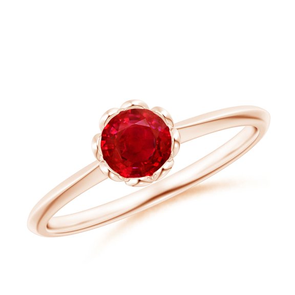 ANGARA Natural Classic Bezel-Set Round Ruby Floral Engagement Ring in 14K Rose Gold for Women (Size-5mm) | July Birthstone, Birthday, Anniversary, Jewelry Gift for Women | Natural Ruby Ring