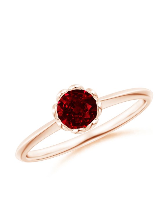 Natural Classic Bezel-Set Round Ruby Floral Engagement Ring in 14K Rose Gold for Women (Size-5mm) | July Birthstone, Birthday, Anniversary, Jewelry Gift for Women | Natural Ruby Ring