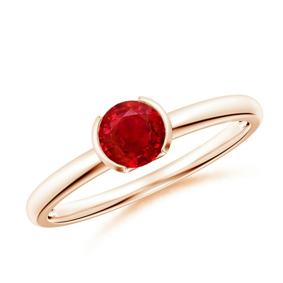 ANGARA Natural Semi Bezel-Set Ruby Solitaire Engagement Ring in 14K Rose Gold for Women (Size-5mm) | July Birthstone, Birthday, Anniversary, Jewelry Gift for Women | Natural Ruby Ring
