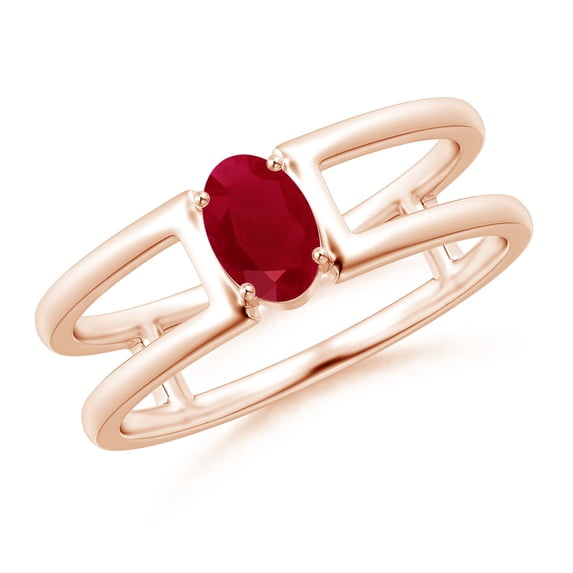 ANGARA Natural Oval Ruby Solitaire Parallel Split Shank Ring in 14K Rose Gold for Women (Size-6x4mm) | July Birthstone, Birthday, Anniversary, Jewelry Gift for Women | Natural Ruby Ring