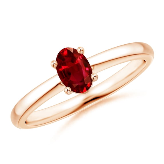 ANGARA Natural Classic Solitaire Oval Ruby Promise Ring in 14K Rose Gold for Women (Size-6x4mm) | July Birthstone, Birthday, Anniversary, Jewelry Gift for Women | Natural Ruby Ring