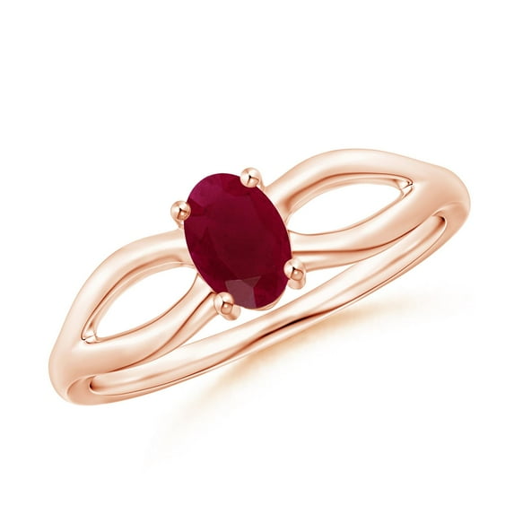 ANGARA Natural Prong-Set Solitaire Ruby Split Shank Ring in 14K Rose Gold for Women (Size-6x4mm) | July Birthstone, Birthday, Anniversary, Jewelry Gift for Women | Natural Ruby Ring