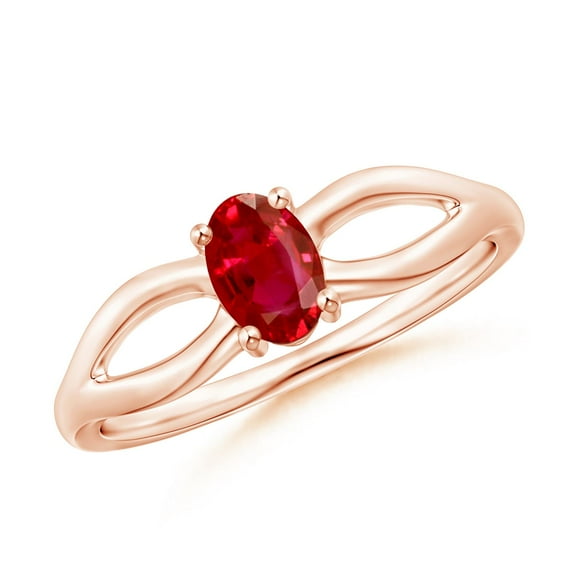 ANGARA Natural Prong-Set Solitaire Ruby Split Shank Ring in 14K Rose Gold for Women (Size-6x4mm) | July Birthstone, Birthday, Anniversary, Jewelry Gift for Women | Natural Ruby Ring