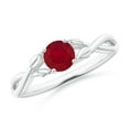 thumbnail image 1 of ANGARA Natural Nature Inspired Ruby Crossover Engagement Ring with Leaf Motifs in 14K White Gold for Women (Size-5mm) | July Birthstone, Anniversary, Jewelry Gift for Women | Natural Ruby Ring, 1 of 9