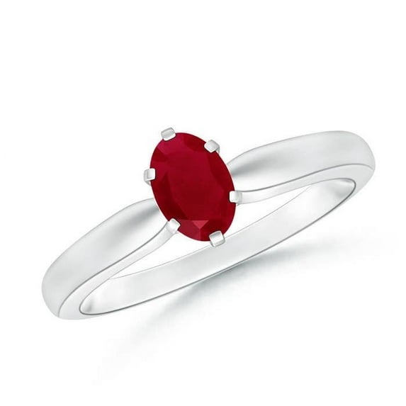 ANGARA Natural Tapered Shank Oval Solitaire Ruby Ring in 14K White Gold for Women (Size-6x4mm) | July Birthstone Jewelry for Her