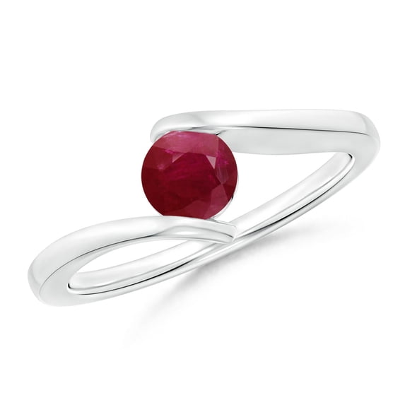 ANGARA Natural Bar-Set Solitaire Round Ruby Bypass Ring in 14K White Gold for Women (Size-5mm) | July Birthstone, Birthday, Anniversary, Jewelry Gift for Women | Natural Ruby Ring