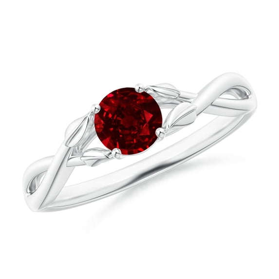 ANGARA Natural Nature Inspired Ruby Crossover Engagement Ring with Leaf Motifs in 14K White Gold for Women (Size-5mm) | July Birthstone, Anniversary, Jewelry Gift for Women | Natural Ruby Ring
