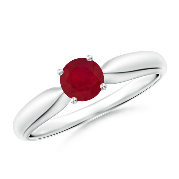 ANGARA Natural Solitaire Round Ruby Tapered Shank Ring in 14K White Gold for Women (Size-5mm) | July Birthstone, Birthday, Anniversary, Jewelry Gift for Women | Natural Ruby Ring