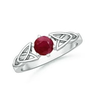 ANGARA Natural Solitaire Round Ruby Celtic Knot Engagement Ring in 14K White Gold for Women (Size-5mm) | July Birthstone, Birthday, Anniversary, Jewelry Gift for Women | Natural Ruby Ring