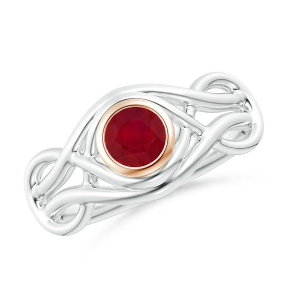 ANGARA Natural Bezel-Set Solitaire Ruby Dual Infinity Ring in 14K White & Rose Gold for Women (Size-5mm) | July Birthstone, Birthday, Anniversary, Jewelry Gift for Women | Natural Ruby Ring
