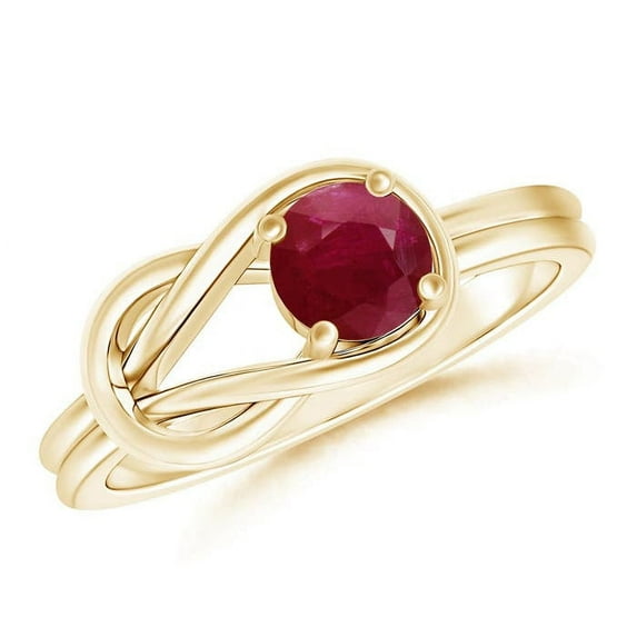 ANGARA Natural Solitaire Ruby Infinity Knot Ring in 14K Yellow Gold for Women (Size-5mm) | July Birthstone, Birthday, Anniversary, Jewelry Gift for Women | Natural Ruby Ring