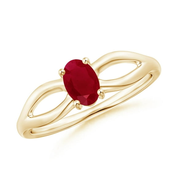 ANGARA Natural Prong-Set Solitaire Ruby Split Shank Ring in 14K Yellow Gold for Women (Size-6x4mm) | July Birthstone, Birthday, Anniversary, Jewelry Gift for Women | Natural Ruby Ring