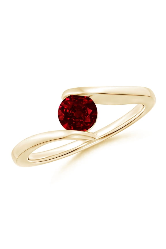 Natural Bar-Set Solitaire Round Ruby Bypass Ring in 14K Yellow Gold for Women (Size-5mm) | July Birthstone Jewelry for Her | Natural Ruby Rings